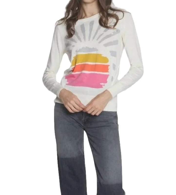 Sunburst Crew Top In White Multi