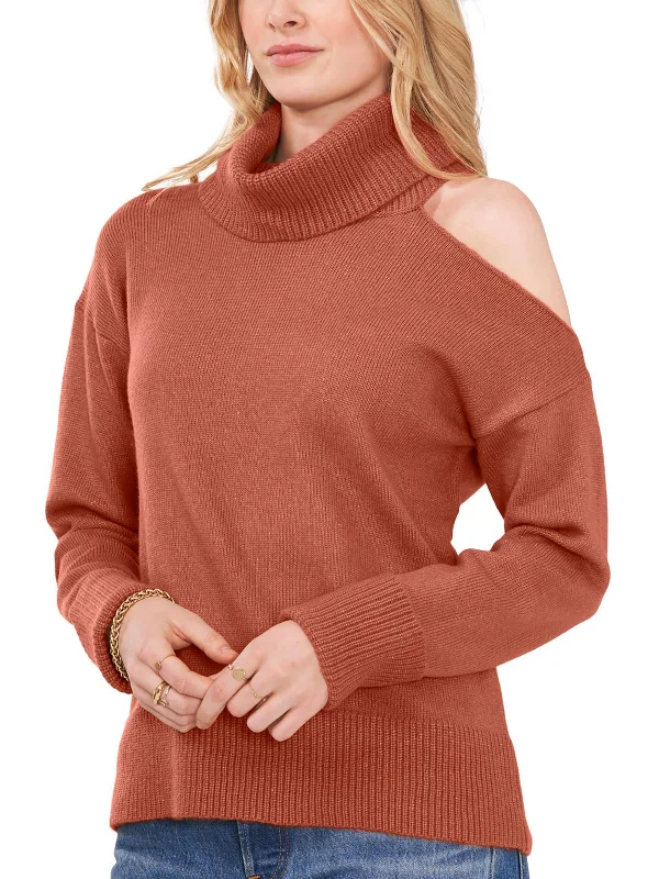 Womens Cold Shoulder Long Sleeve Turtleneck Sweater