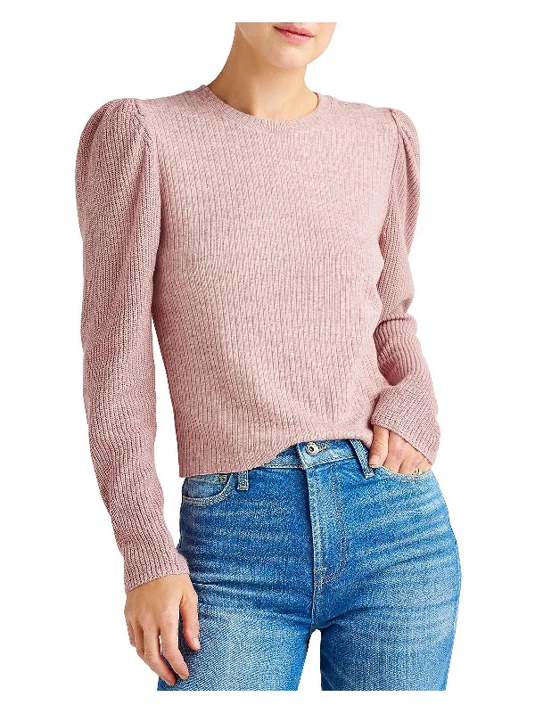 Womens Knit Puff Sleeve Pullover Sweater