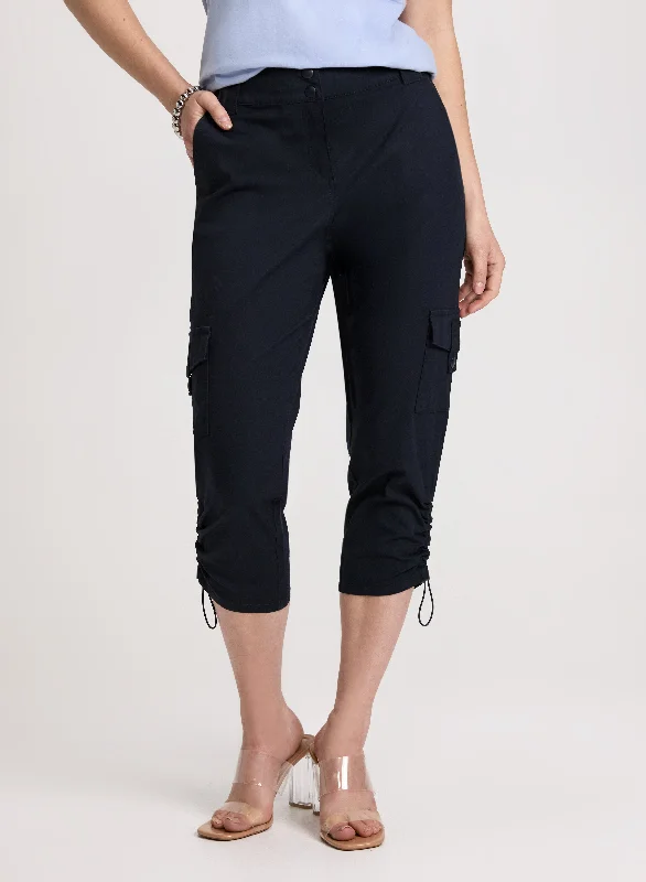 Cropped Drawstring Hem Cargo Pants